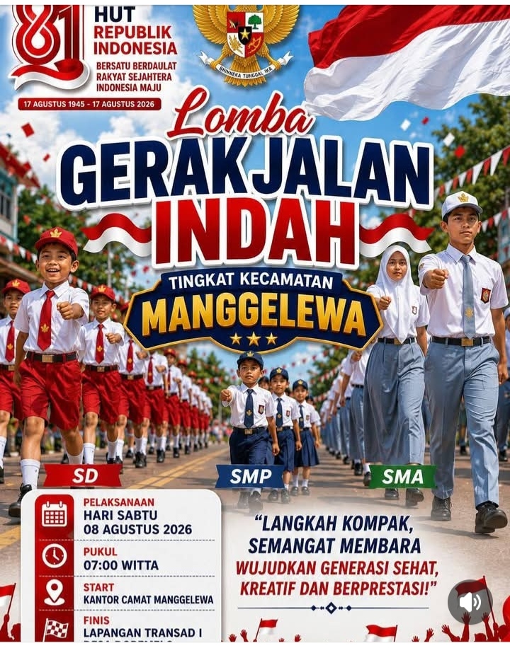 Menyambut Hari Ulang Tahun (HUT) Republik Indonesia Yang Ke 81, Tanggal 17 Agustus 1945, 17 Agustus 2026 Tingkat Kecamatan Manggelewa.